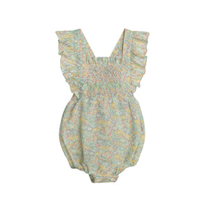 Lucy Romper, Green Liberty Florals